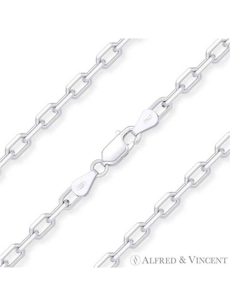 3.7mm D-Cut Anchor Cable Link Chain Necklace In Solid .925 Sterling Silver - 30"